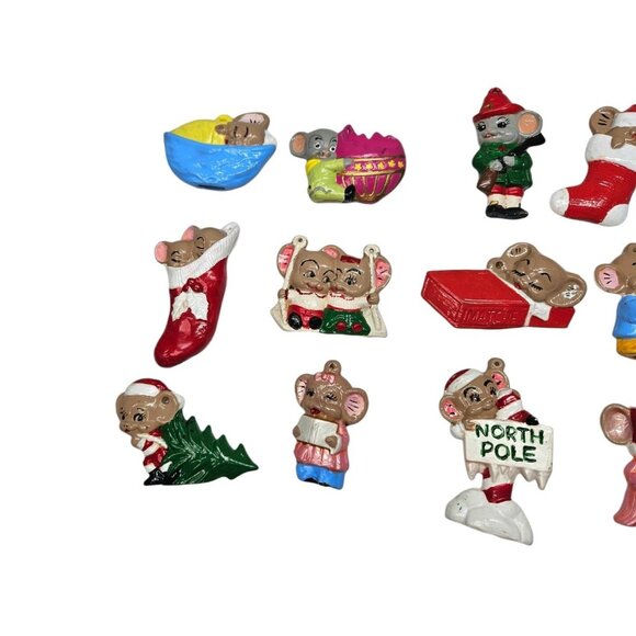 Vintage Ceramic Hand Painted Mouse Mice Christmas Ornaments Lot of 23 - Picture 2 of 9